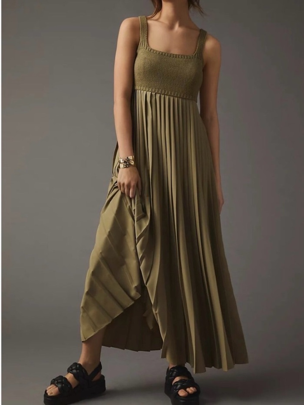 Anthropologie Olive Maxi Dress with Smocked Bodice
